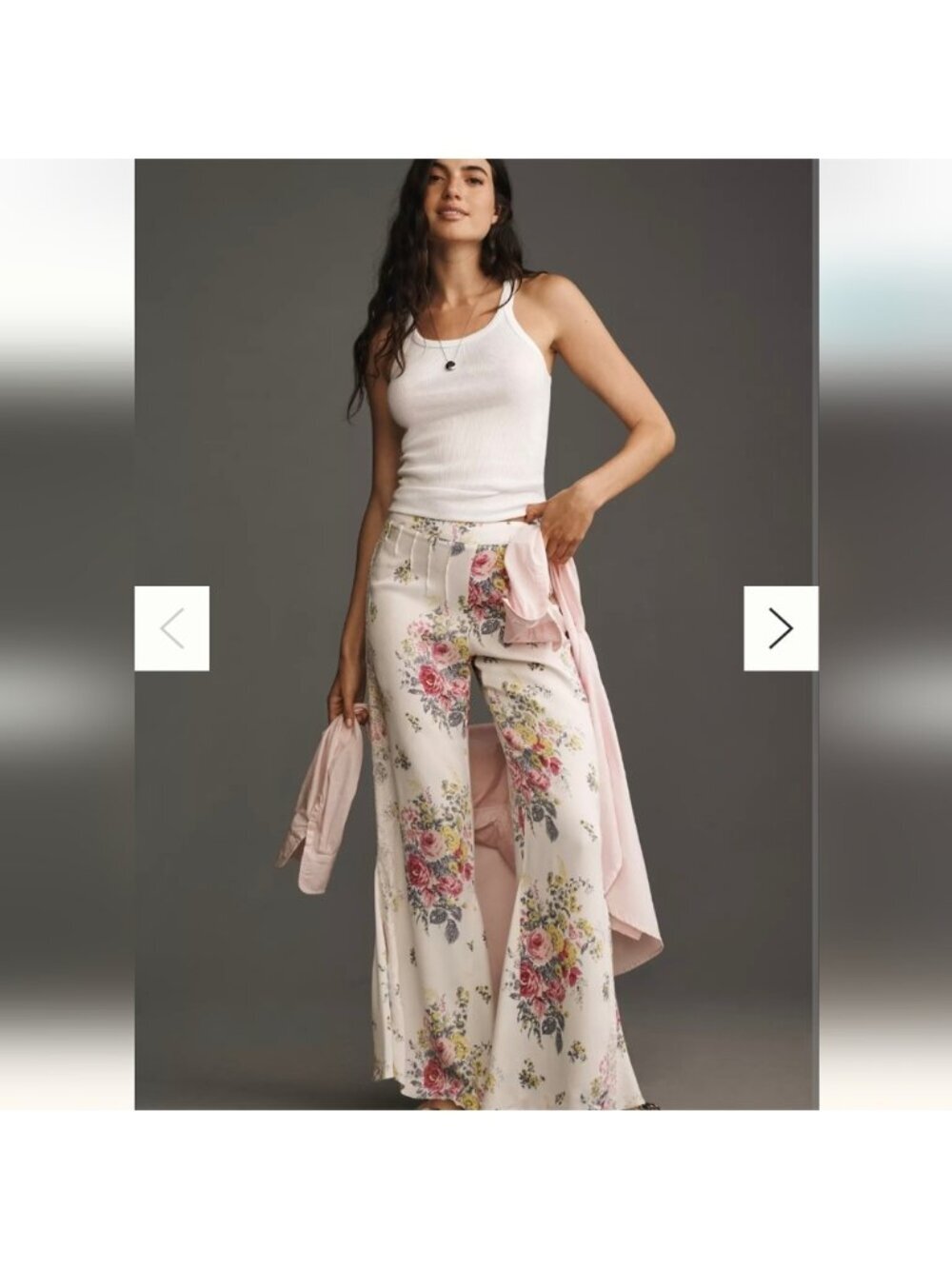 Anthropologie Floral Lace Silky Flare Pants Ivory Size 12 New - Picture 1 of 12